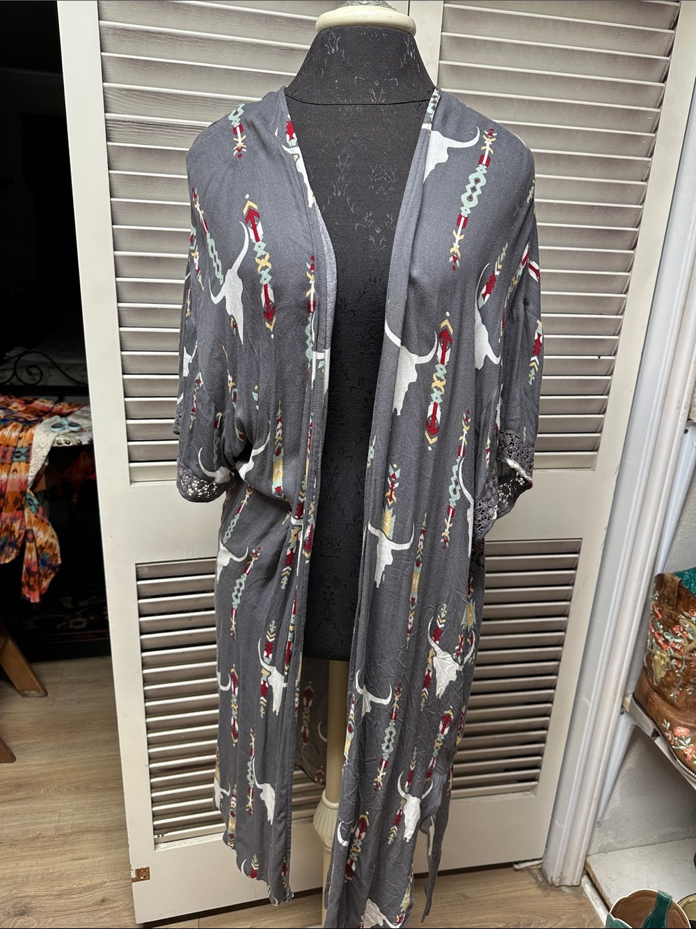 Ariat Gray Southwestern Print Long Kimono